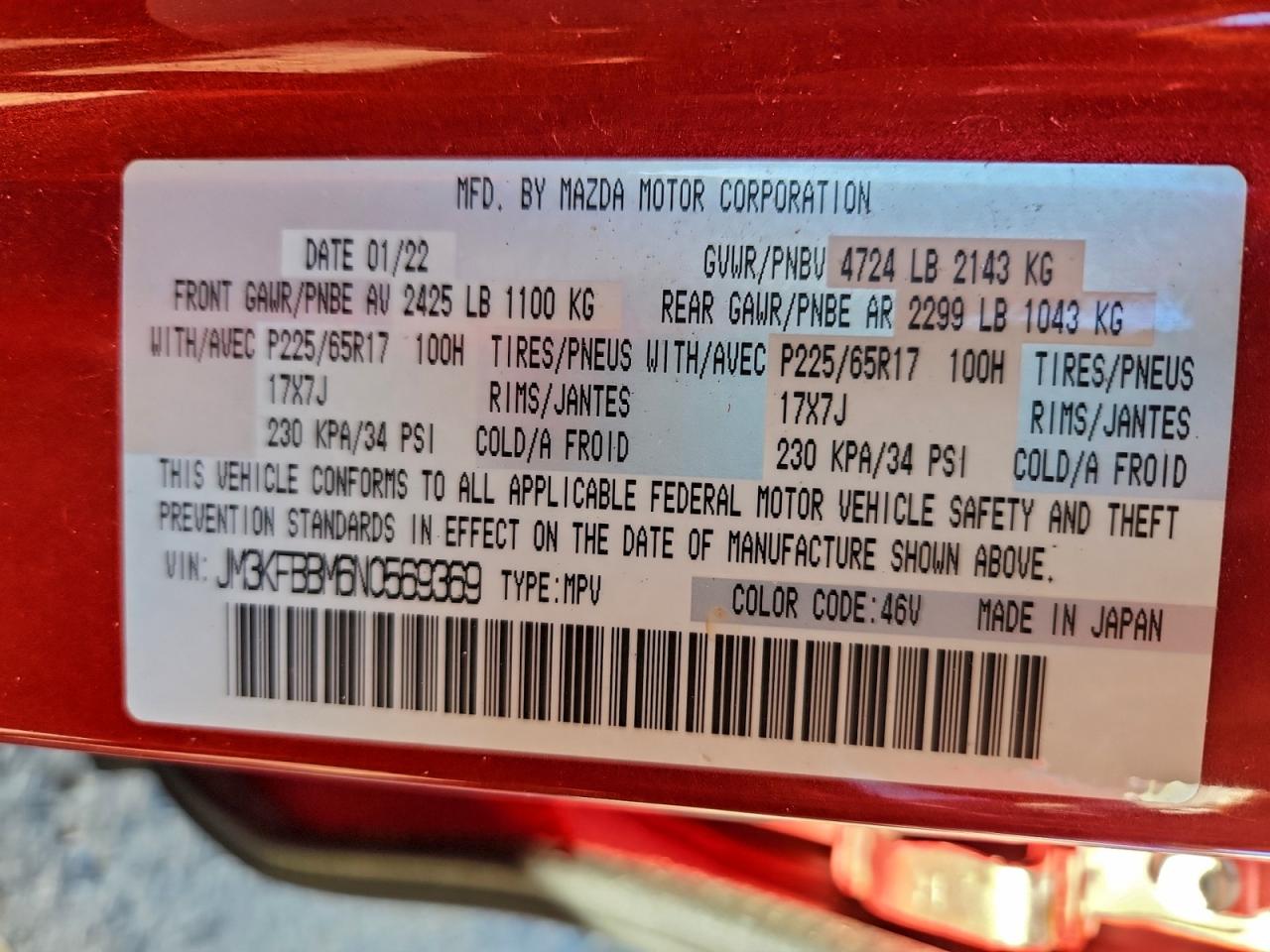 2022 Mazda Cx-5 Select VIN: JM3KFBBM6N0569369 Lot: 94069345