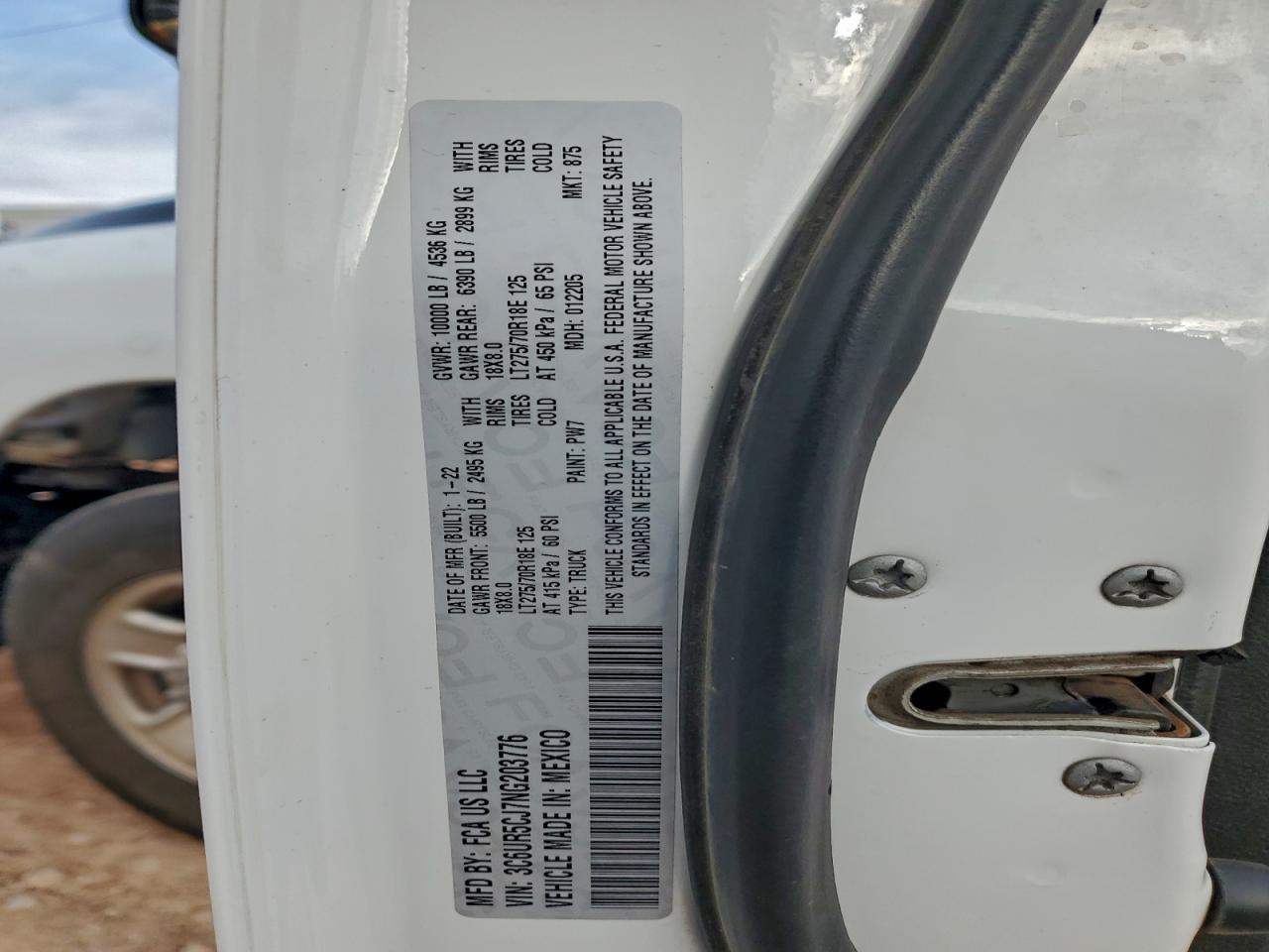 2022 Ram 2500 Tradesman VIN: 3C6UR5CJ7NG203776 Lot: 94803325