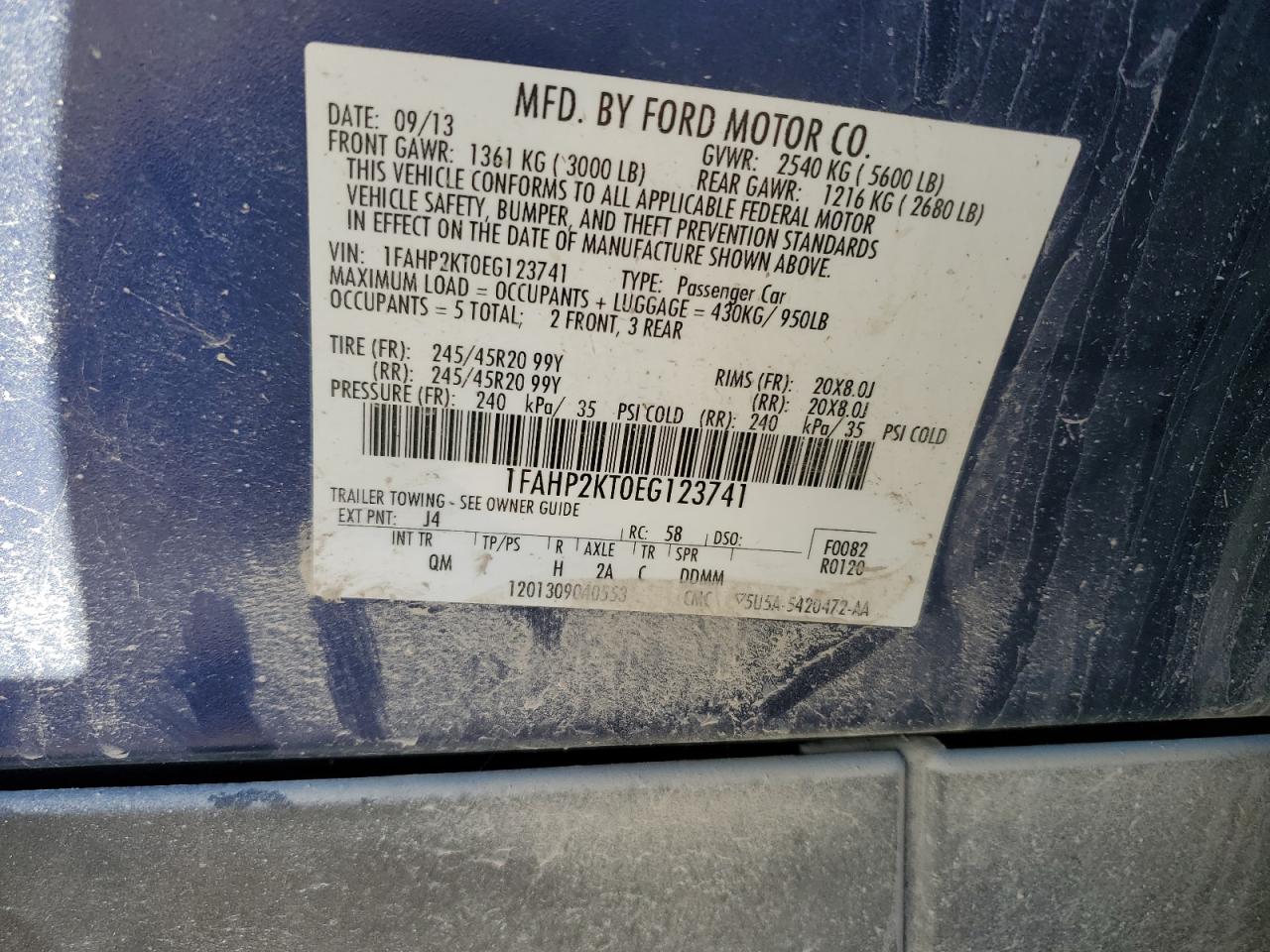 2014 Ford Taurus Sho VIN: 1FAHP2KT0EG123741 Lot: 90799505