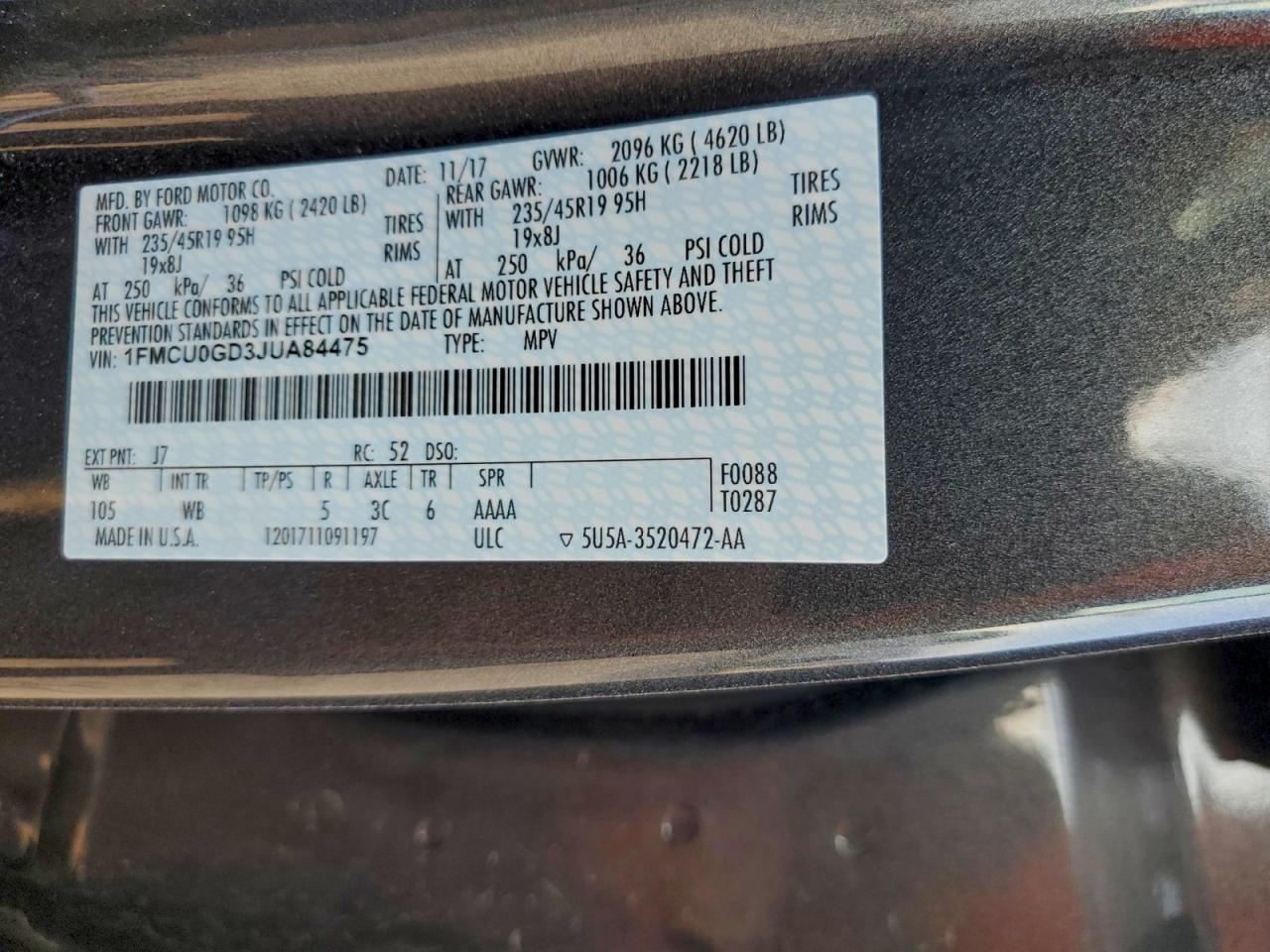 2018 Ford Escape Se VIN: 1FMCU0GD3JUA84475 Lot: 94086745