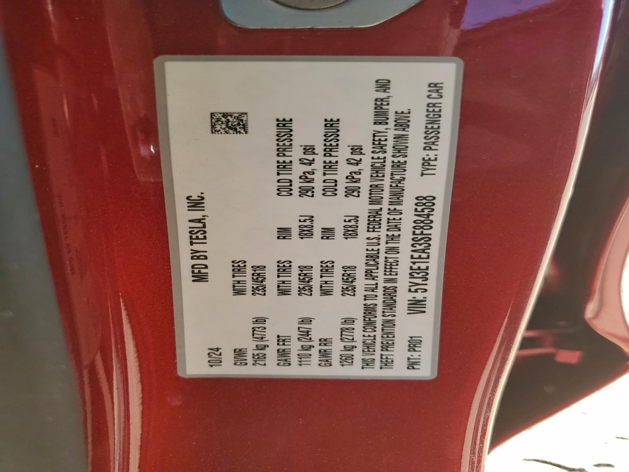 2025 Tesla Model 3 VIN: 5YJ3E1EA3SF884588 Lot: 94526545