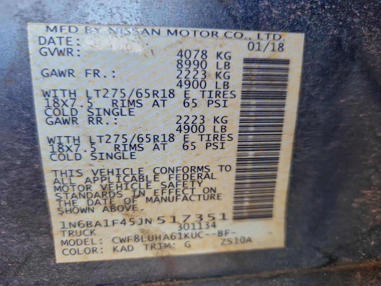 2018 Nissan Titan Xd Sl VIN: 1N6BA1F45JN517351 Lot: 94444785