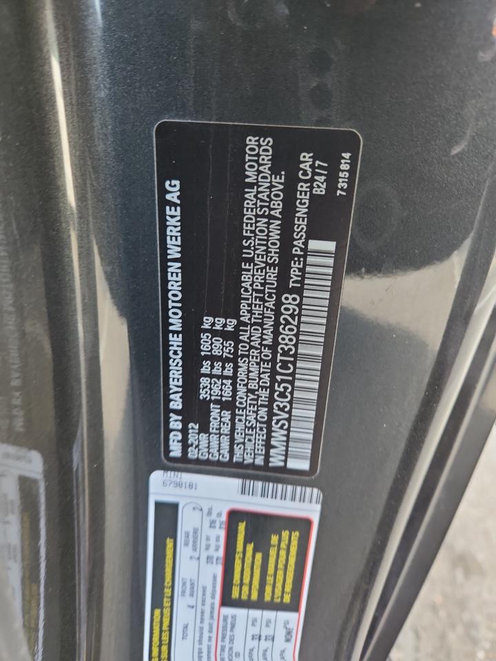 2012 Mini Cooper S VIN: WMWSV3C51CT386298 Lot: 92209115