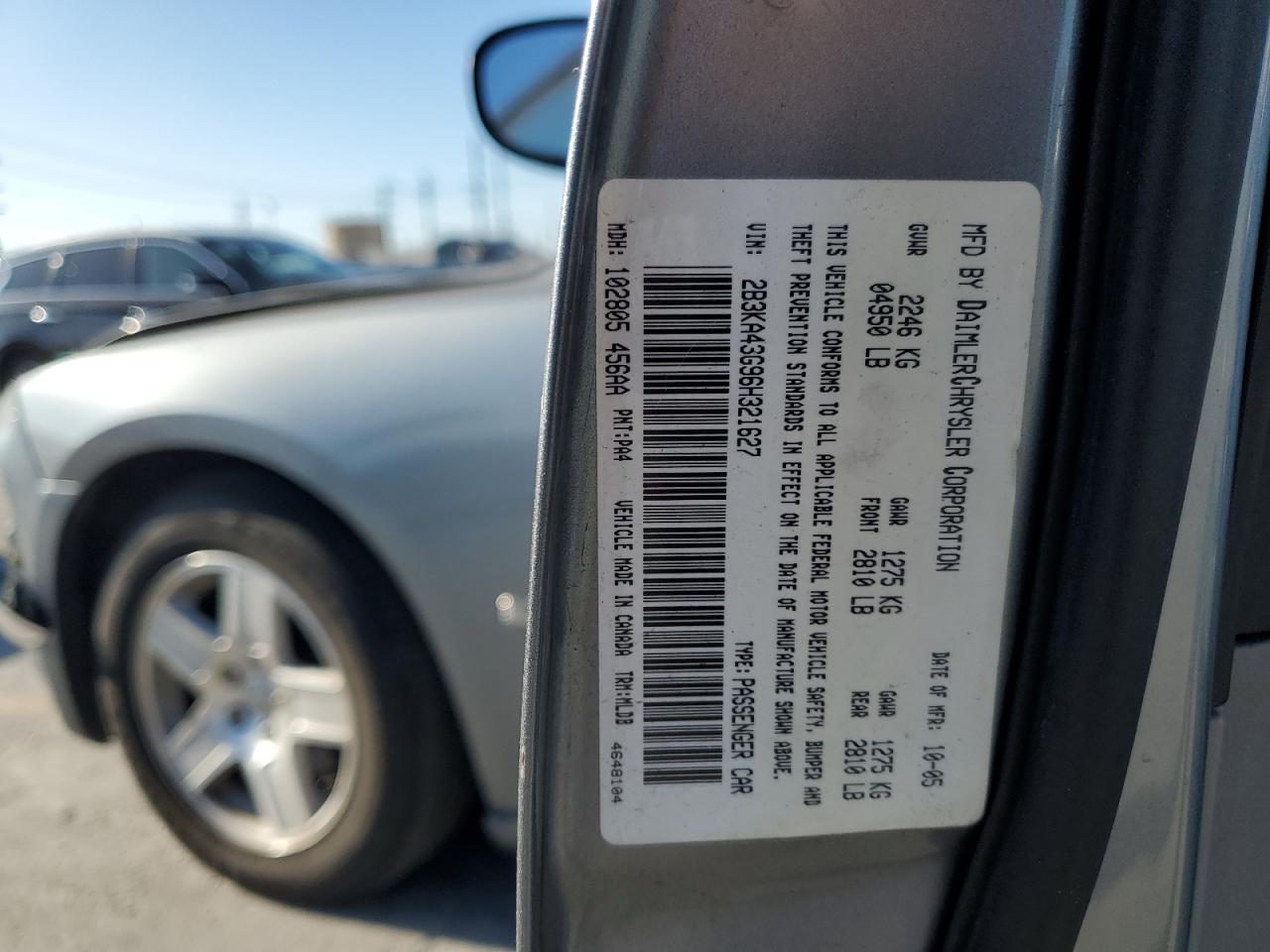 2006 Dodge Charger Se VIN: 2B3KA43G96H321627 Lot: 90948725