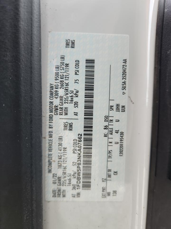 2022 Ford Transit Utility / Service Truck VIN: 1FDBW5P83NKA07662 Lot: 90513655