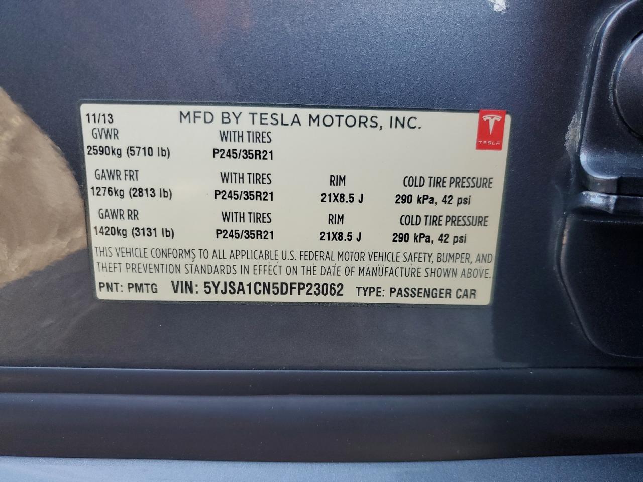 2013 Tesla Model S VIN: 5YJSA1CN5DFP23062 Lot: 93146945