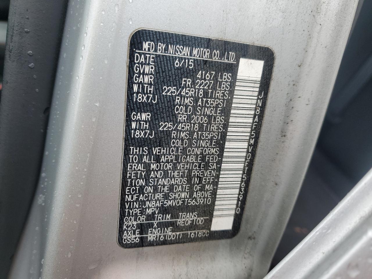 2015 Nissan Juke S VIN: JN8AF5MV0FT563910 Lot: 93048675