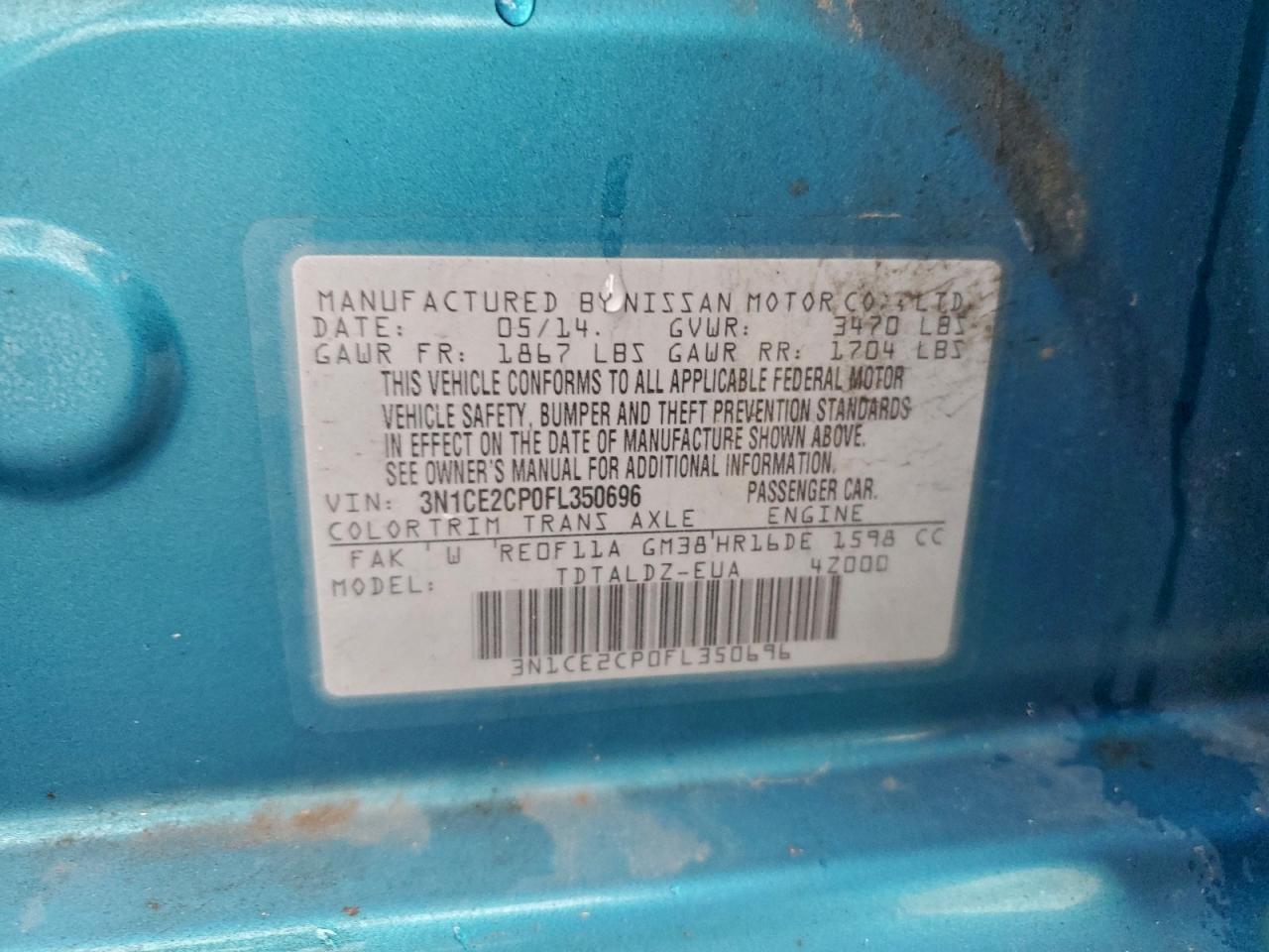 2015 Nissan Versa Note S VIN: 3N1CE2CP0FL350696 Lot: 93406045