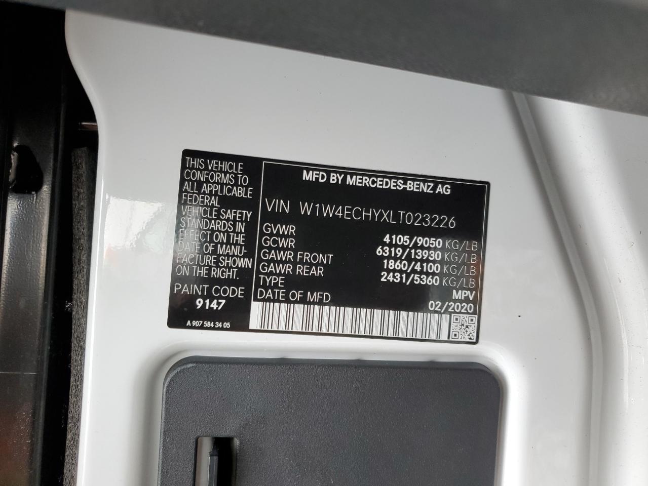 2020 Mercedes-Benz Sprinter 2500 VIN: W1W4ECHYXLT023226 Lot: 93153775