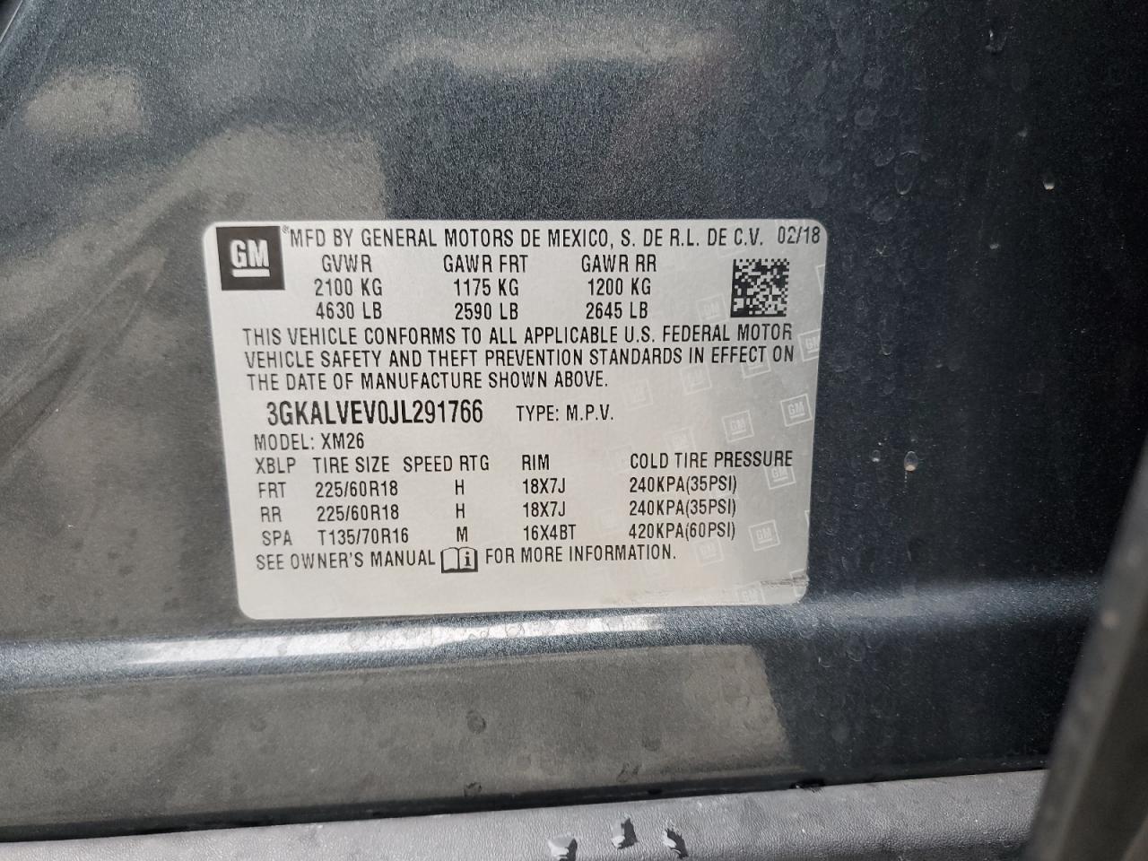 2018 GMC Terrain Slt VIN: 3GKALVEV0JL291766 Lot: 93708765