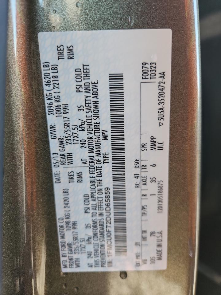 2013 Ford Escape S VIN: 1FMCU0F72DUD65859 Lot: 92030285