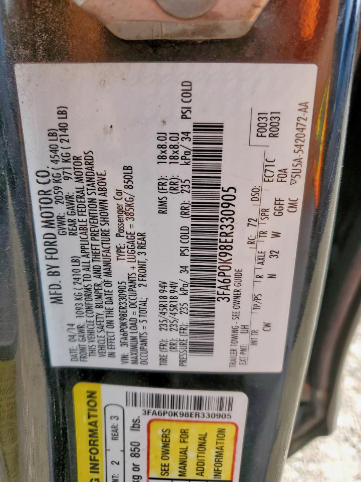 2014 Ford Fusion Titanium VIN: 3FA6P0K98ER330905 Lot: 92592835