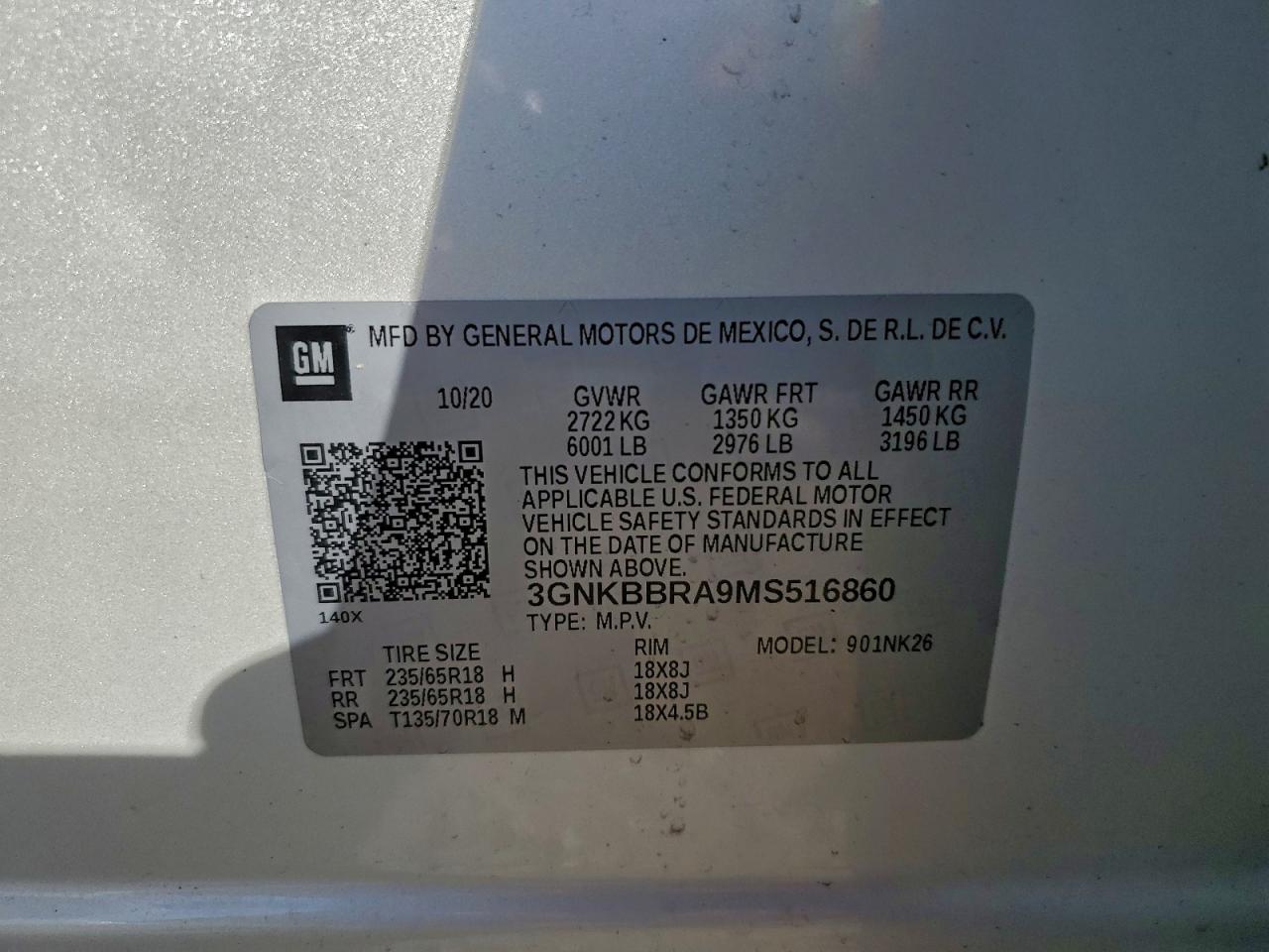 2021 Chevrolet Blazer 1Lt VIN: 3GNKBBRA9MS516860 Lot: 92344385