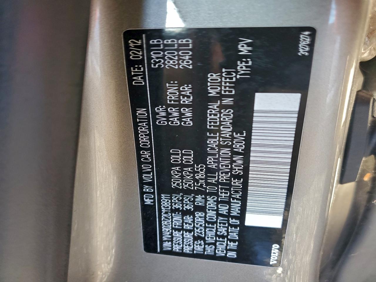 2012 Volvo Xc70 T6 VIN: YV4902BZ2C1138911 Lot: 93367195