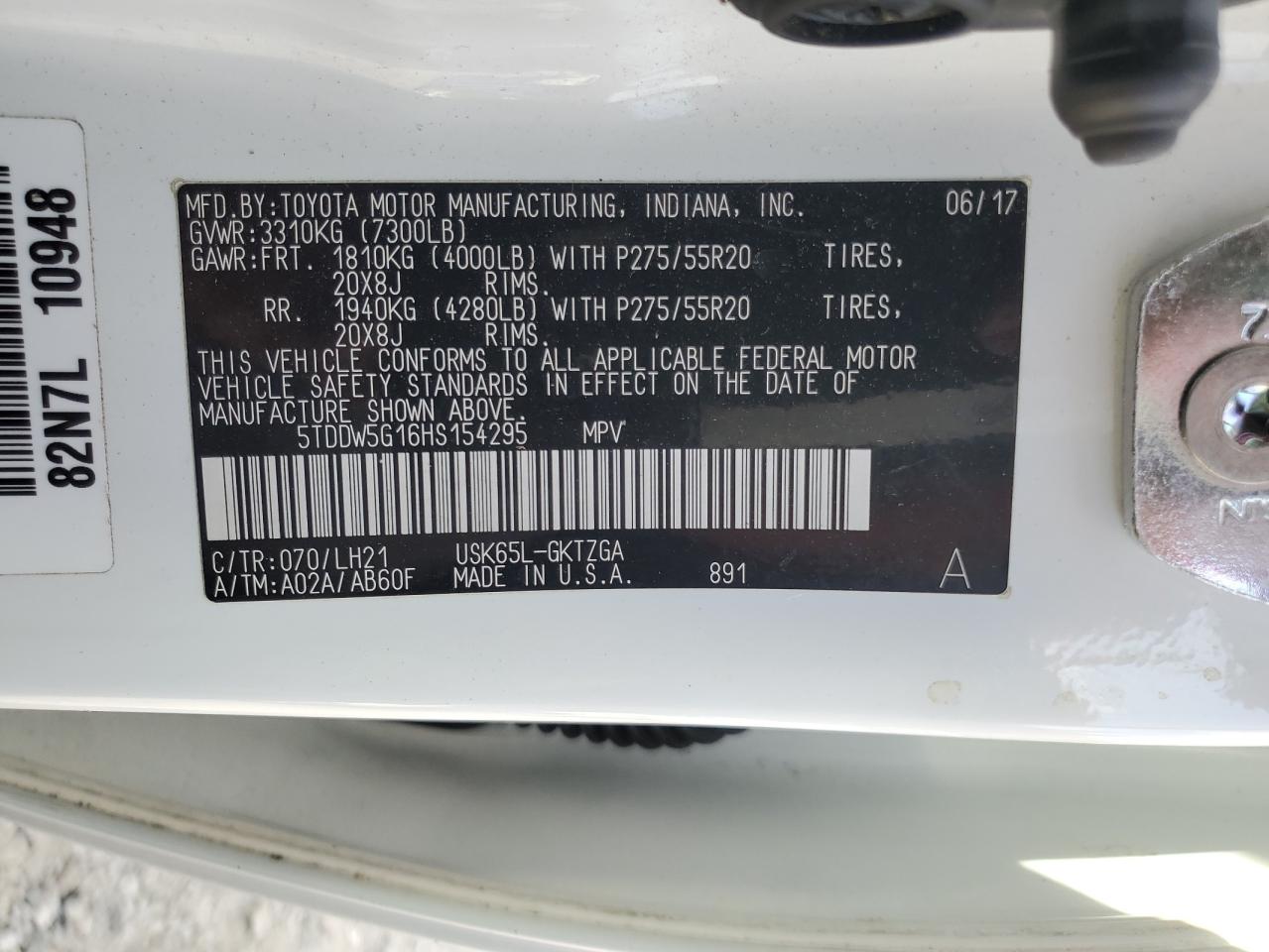 2017 Toyota Sequoia Platinum VIN: 5TDDW5G16HS154295 Lot: 93646025