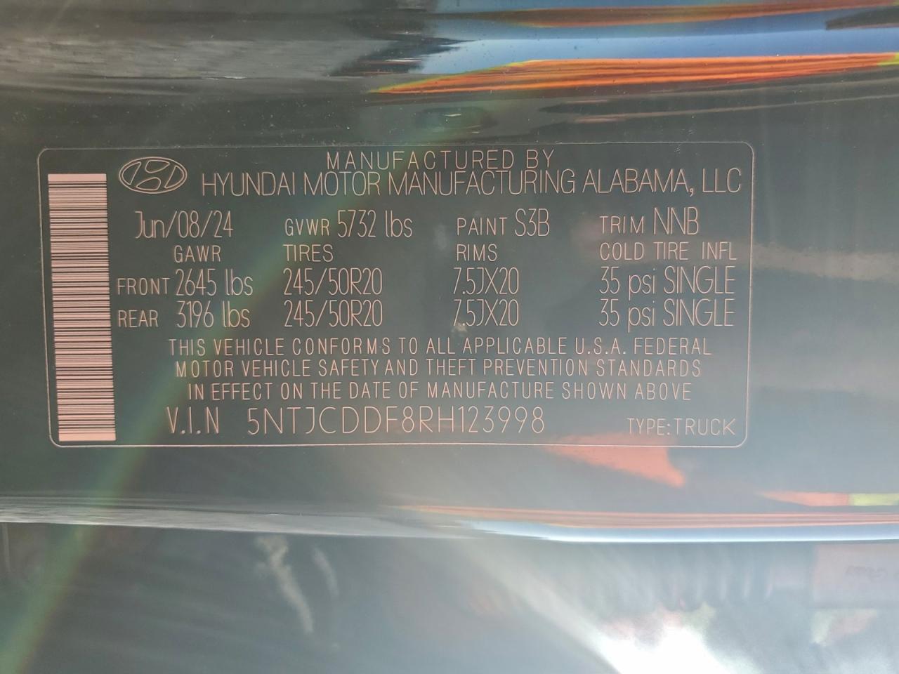 2024 Hyundai Santa Cruz Night VIN: 5NTJCDDF8RH123998 Lot: 94244835