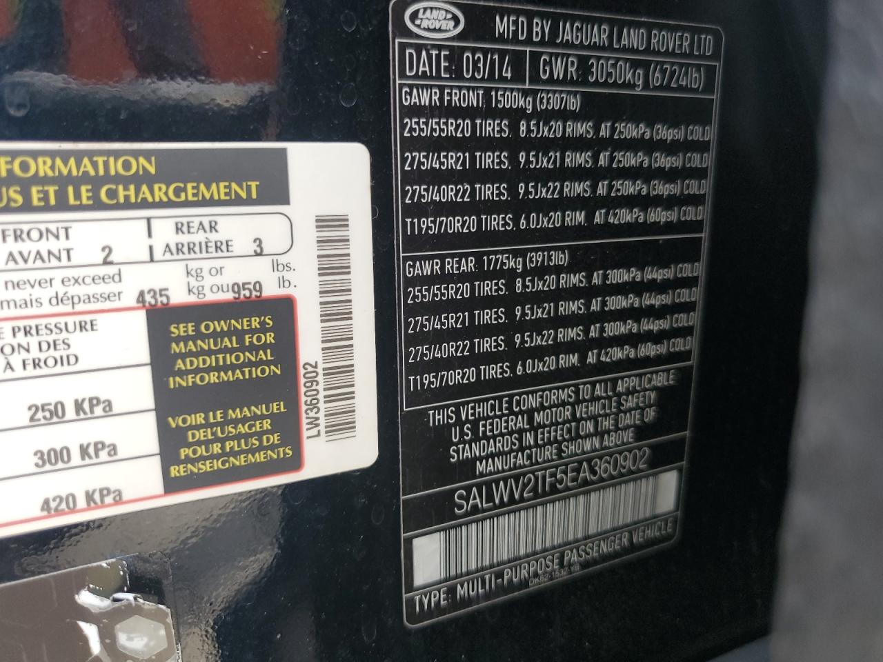 2014 Land Rover Range Rover Sport Autobiography VIN: SALWV2TF5EA360902 Lot: 93062155