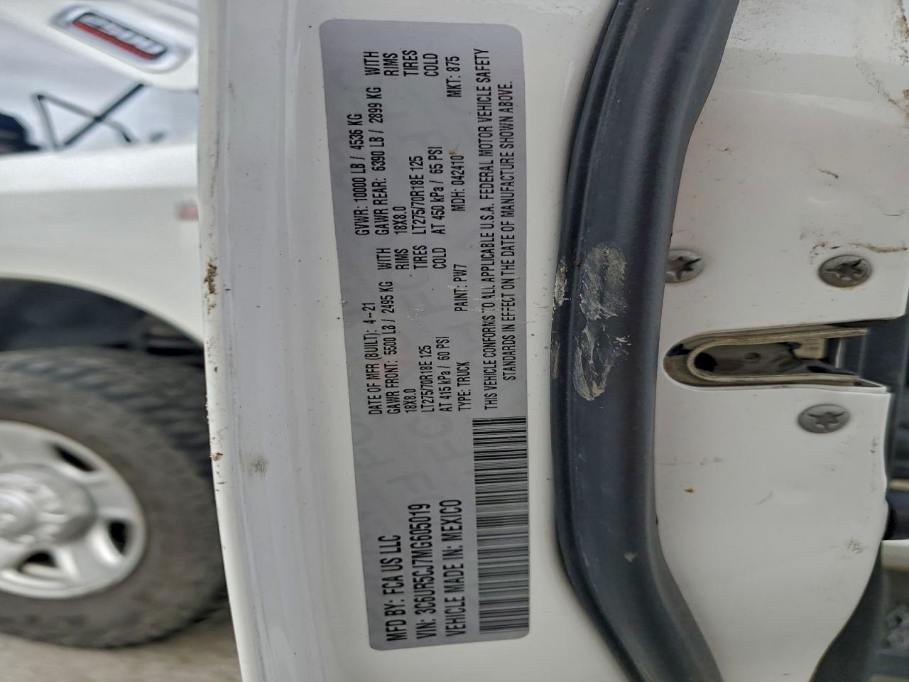 2021 Ram 2500 Tradesman VIN: 3C6UR5CJ7MG605019 Lot: 93613815