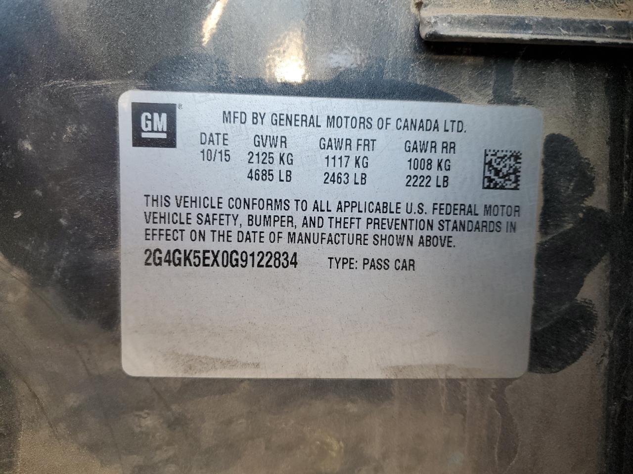 2016 Buick Regal VIN: 2G4GK5EX0G9122834 Lot: 92482515