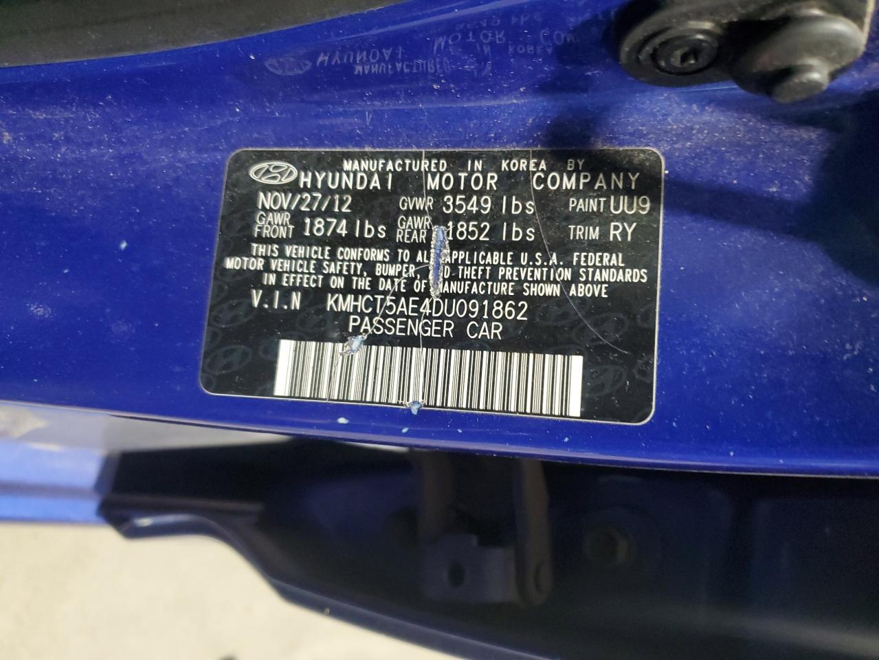 2013 Hyundai Accent Gls VIN: KMHCT5AE4DU091862 Lot: 93055195