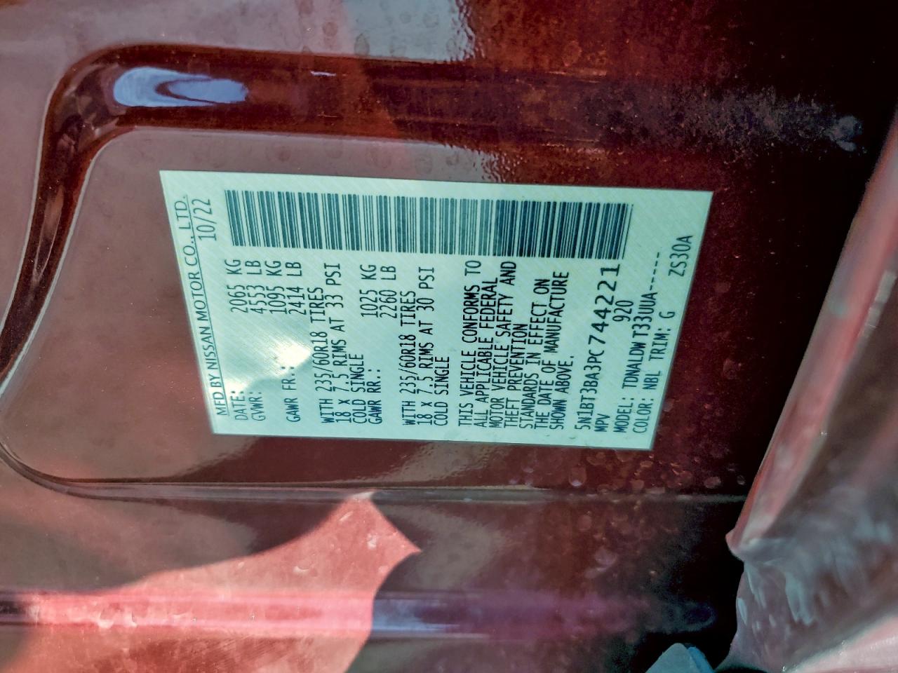 2023 Nissan Rogue Sv VIN: 5N1BT3BA3PC744221 Lot: 94577955