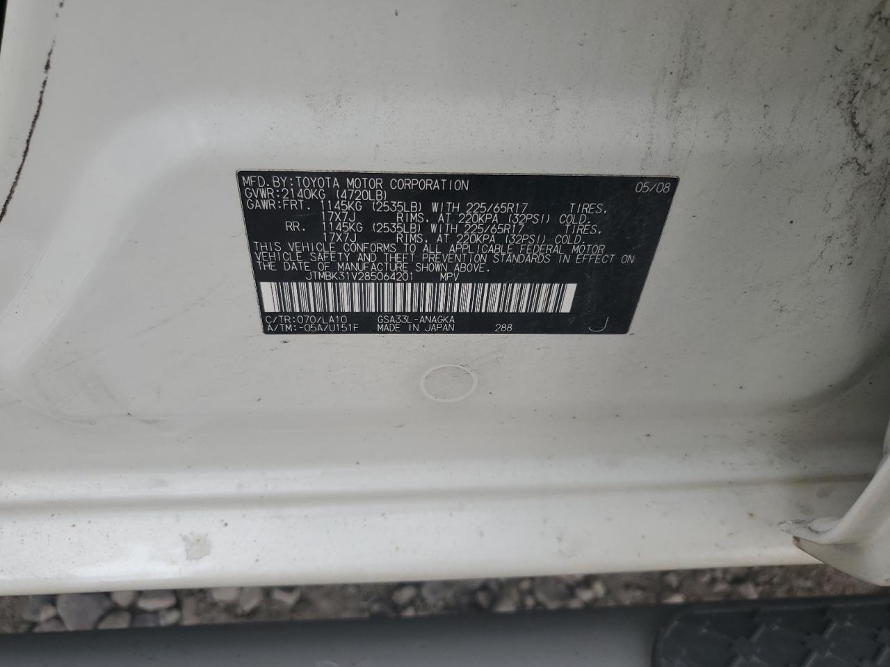 2008 Toyota Rav4 Limited VIN: JTMBK31V285064201 Lot: 92012155