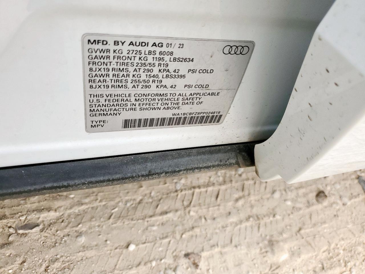 2023 Audi Q4 E-Tron Premium Plus VIN: WA1BCBFZ8PP024818 Lot: 93033365