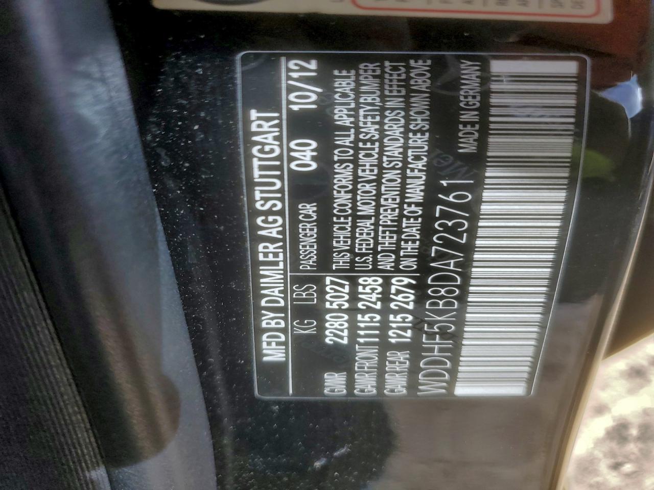 2013 Mercedes-Benz E 350 VIN: WDDHF5KB8DA723761 Lot: 94292515