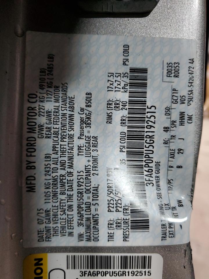 2016 Ford Fusion Se Phev VIN: 3FA6P0PU5GR192515 Lot: 93465585