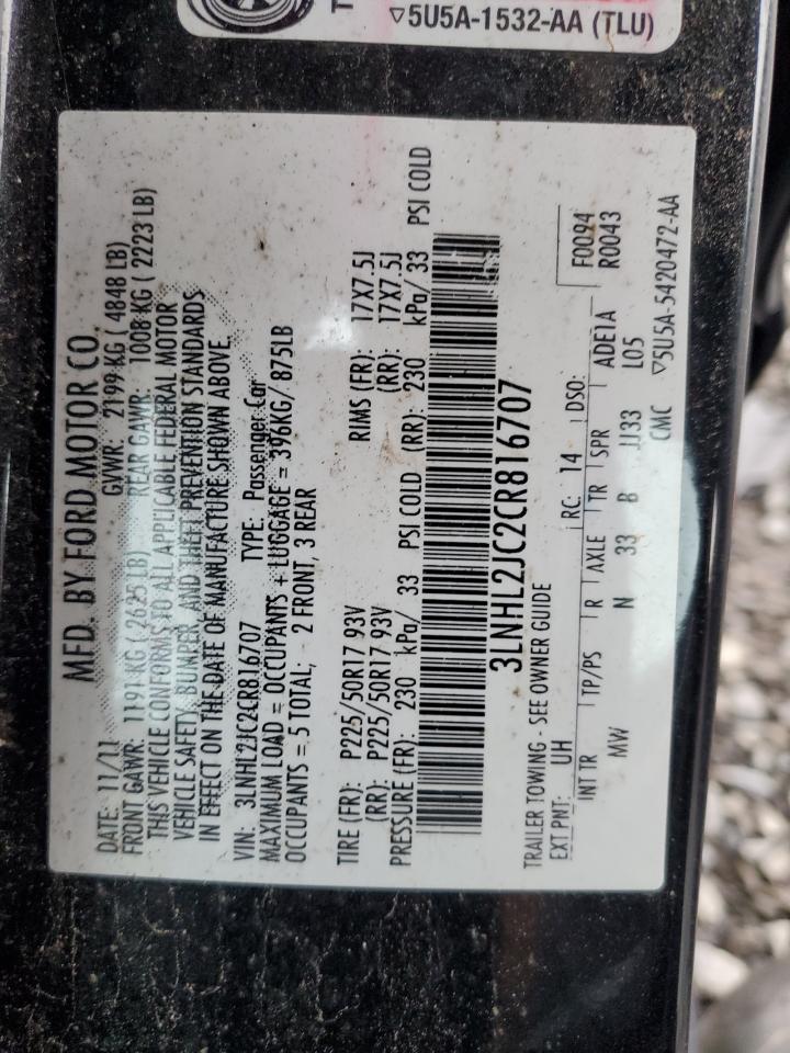 2012 Lincoln Mkz VIN: 3LNHL2JC2CR816707 Lot: 93571525