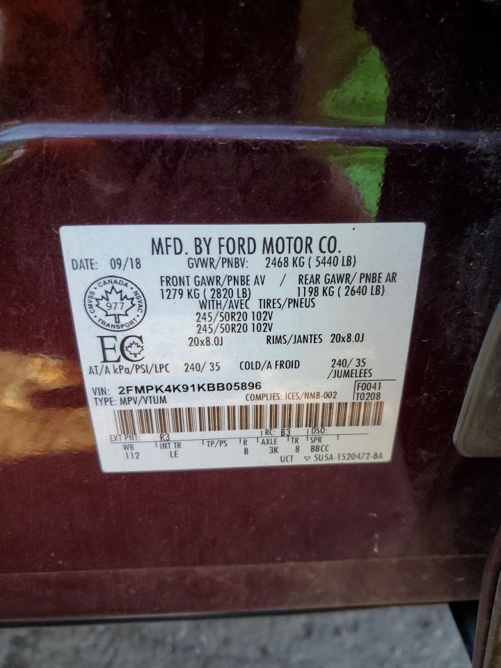 2019 Ford Edge Titanium VIN: 2FMPK4K91KBB05896 Lot: 90775635