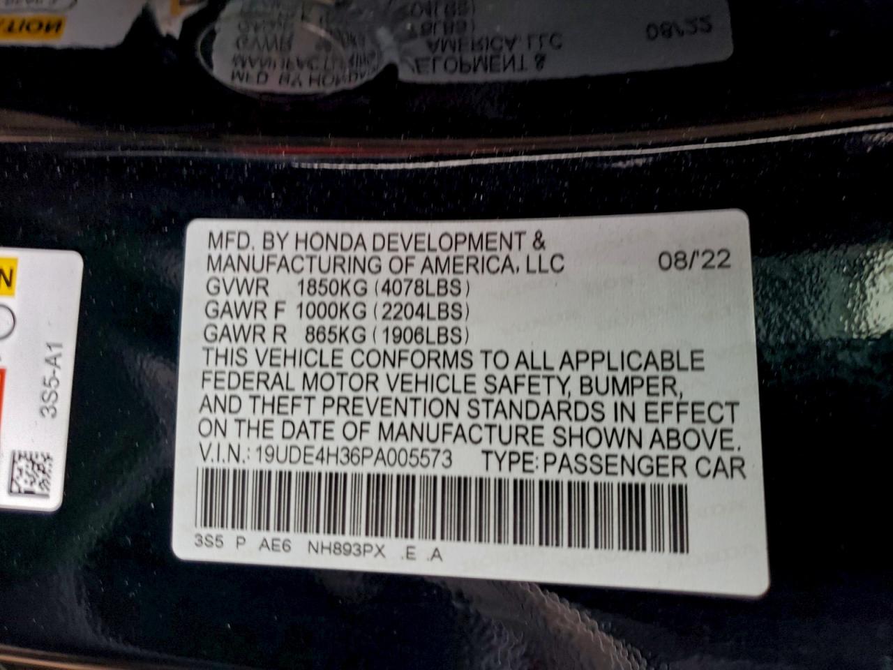 2023 Acura Integra A-Spec VIN: 19UDE4H36PA005573 Lot: 93398305