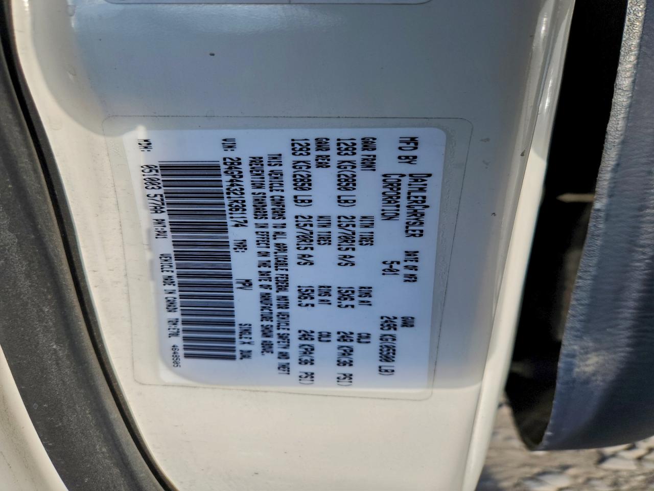 2001 Dodge Grand Caravan Sport VIN: 2B4GP44321R361174 Lot: 93970455