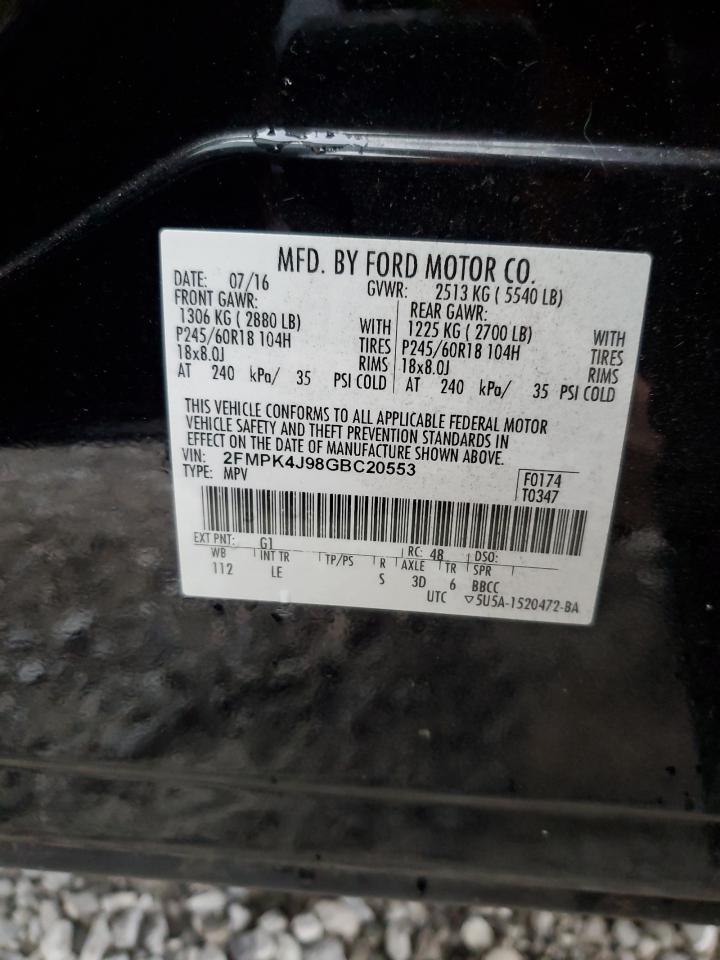 2016 Ford Edge Sel VIN: 2FMPK4J98GBC20553 Lot: 93080865