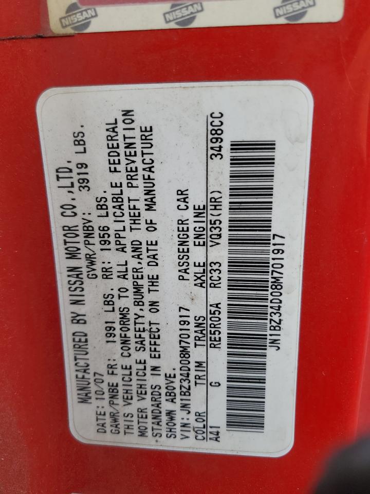 2008 Nissan 350Z Coupe VIN: JN1BZ34D08M701917 Lot: 91796775