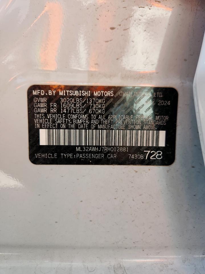 2024 Mitsubishi Mirage Se VIN: ML32AWHJ7RH012881 Lot: 91130785