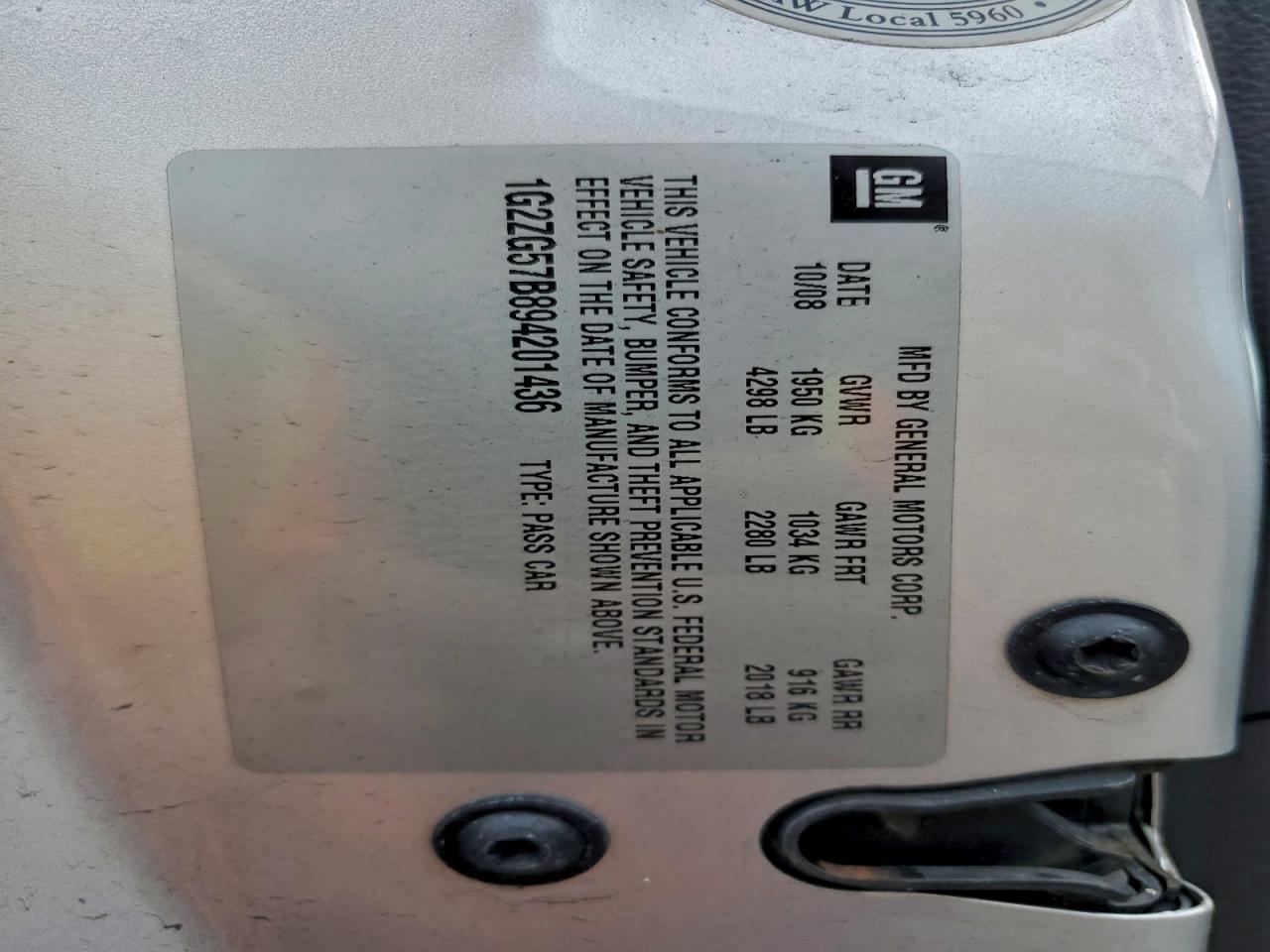 2009 Pontiac G6 VIN: 1G2ZG57B894201436 Lot: 94088735