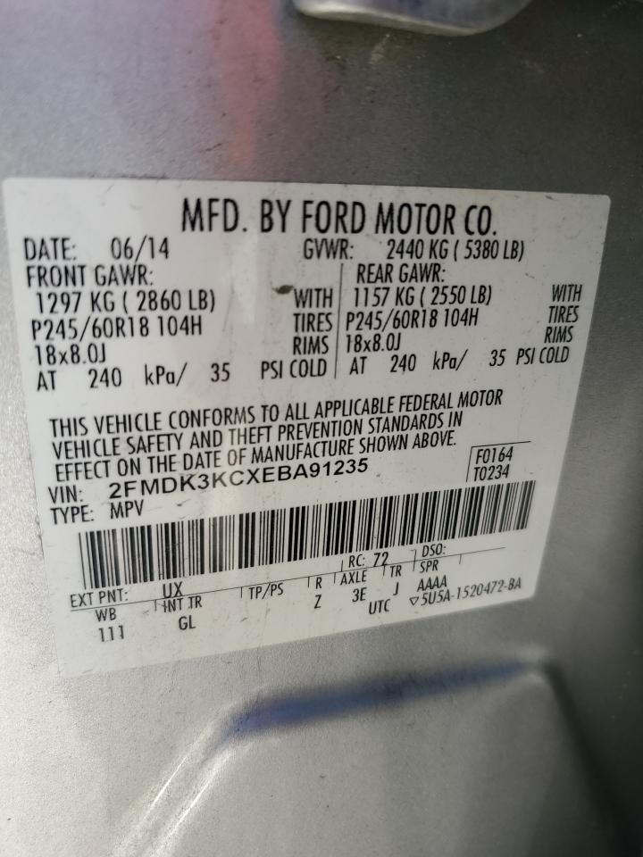 2014 Ford Edge Limited VIN: 2FMDK3KCXEBA91235 Lot: 91806025