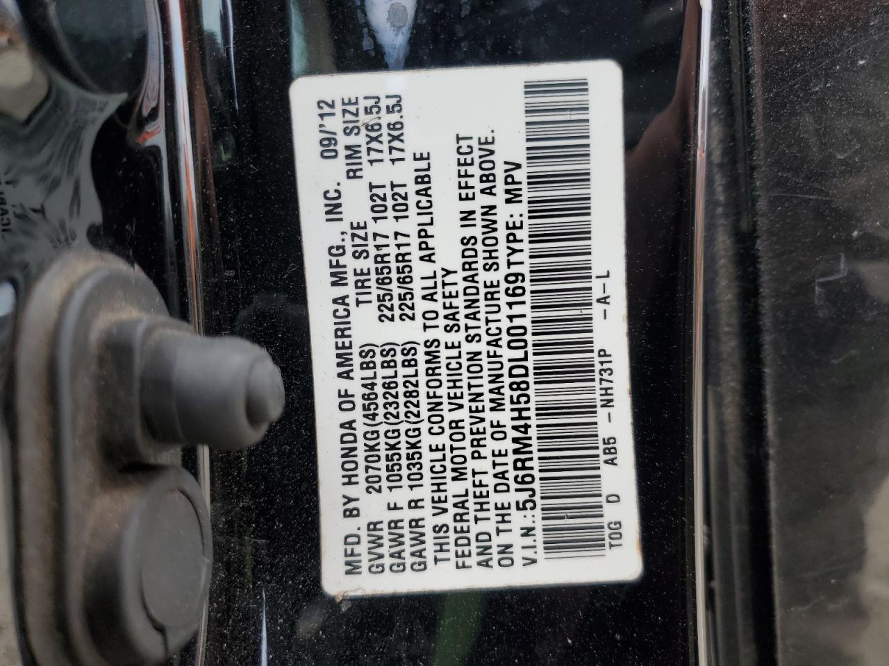 2013 Honda Cr-V Ex VIN: 5J6RM4H58DL001169 Lot: 93072055