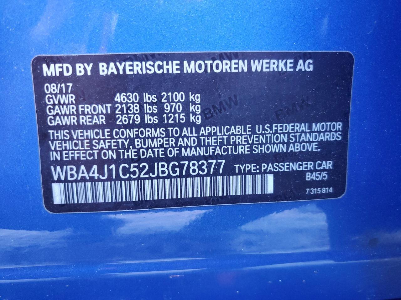 2018 BMW 430I Gran Coupe VIN: WBA4J1C52JBG78377 Lot: 91129775