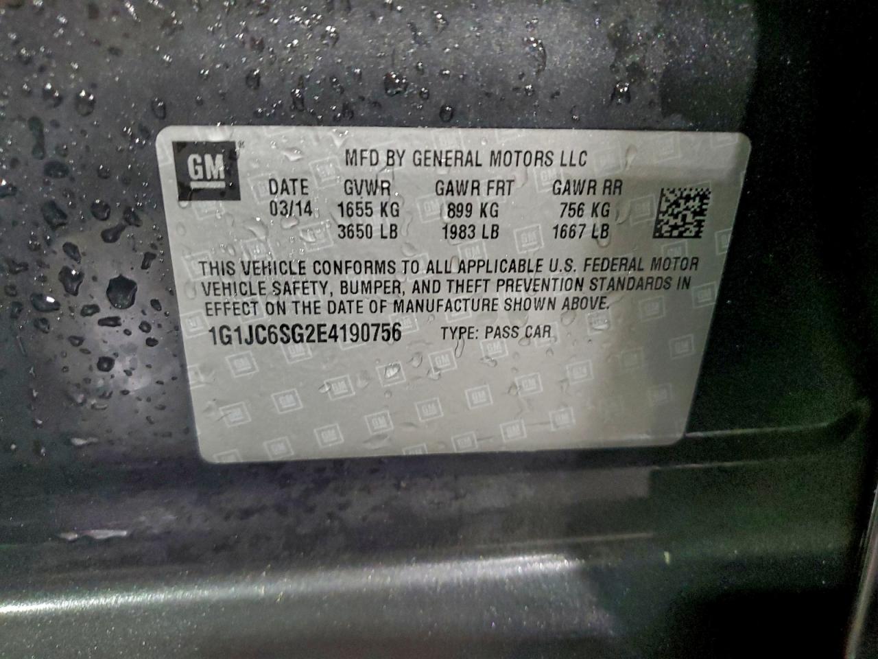 2014 Chevrolet Sonic Lt VIN: 1G1JC6SG2E4190756 Lot: 94114595