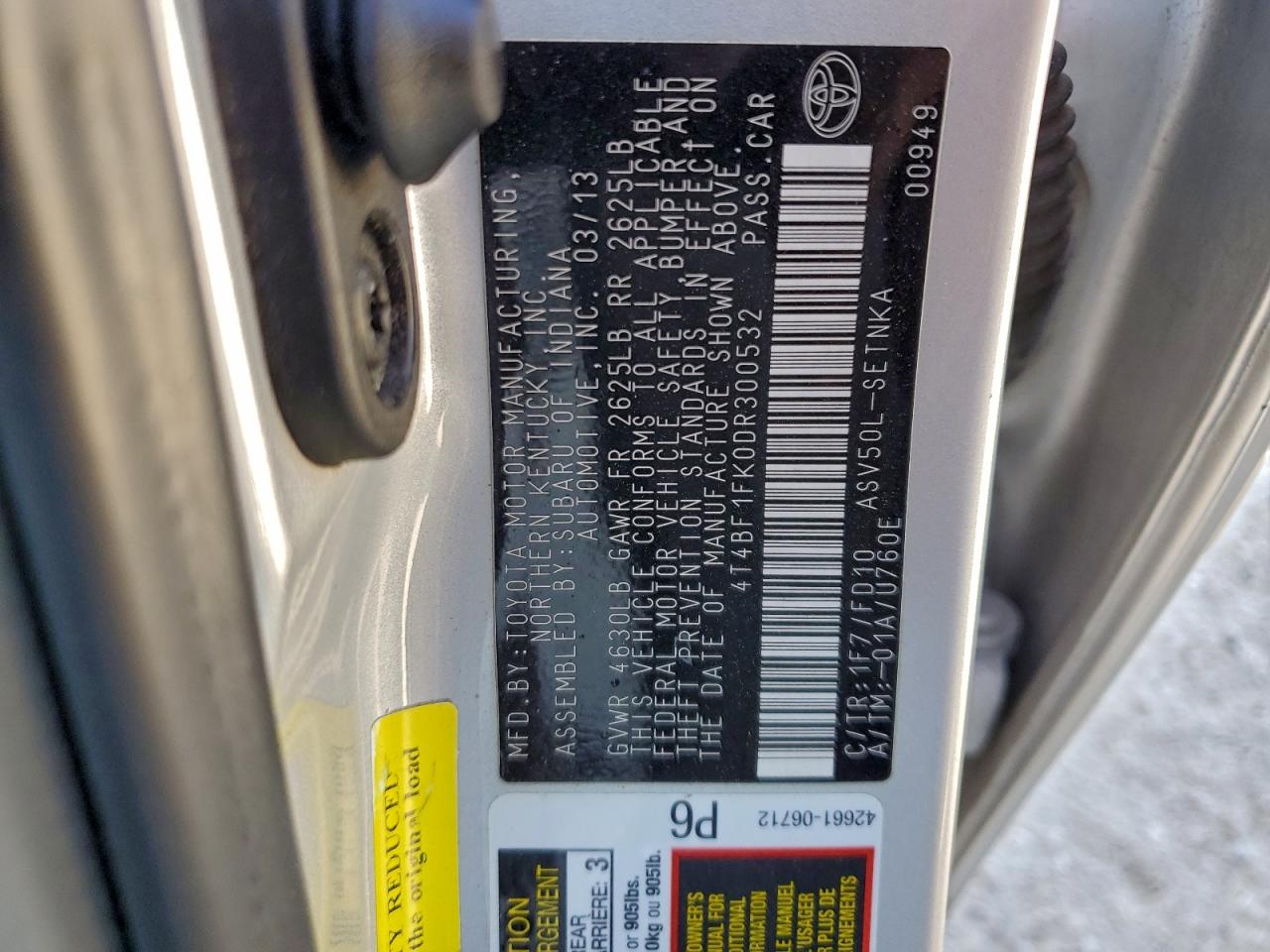 2013 Toyota Camry L VIN: 4T4BF1FK0DR300532 Lot: 94185775