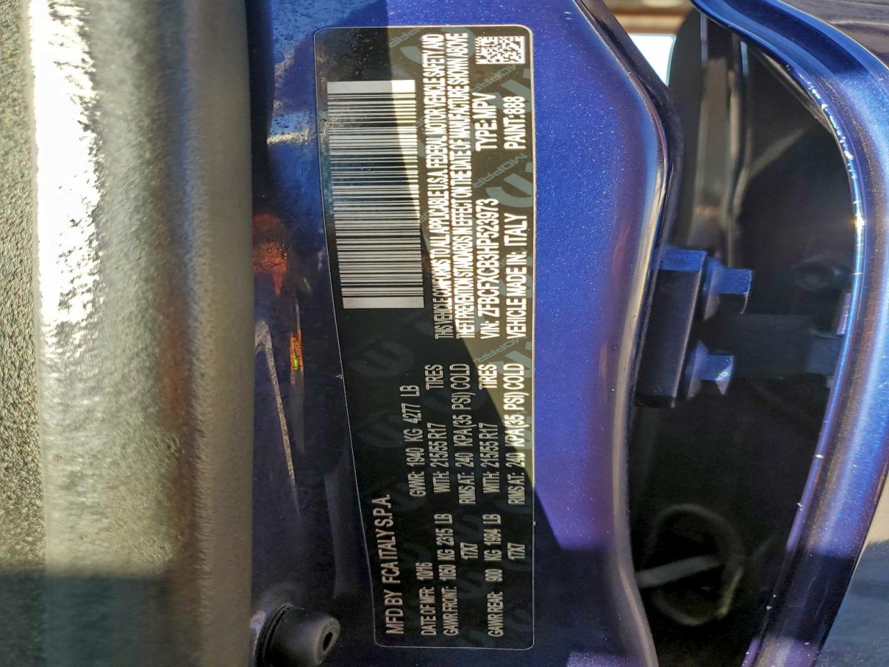 2017 Fiat 500X Trekking VIN: ZFBCFXCB3HP523973 Lot: 93663695