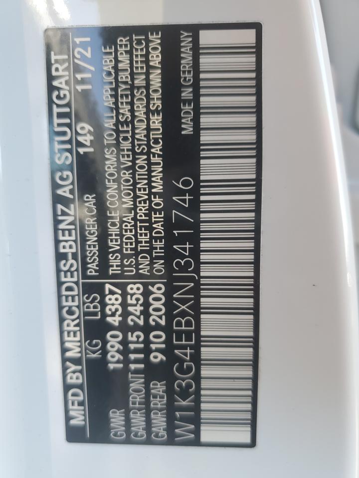 2022 Mercedes-Benz A 220 VIN: W1K3G4EBXNJ341746 Lot: 92109805