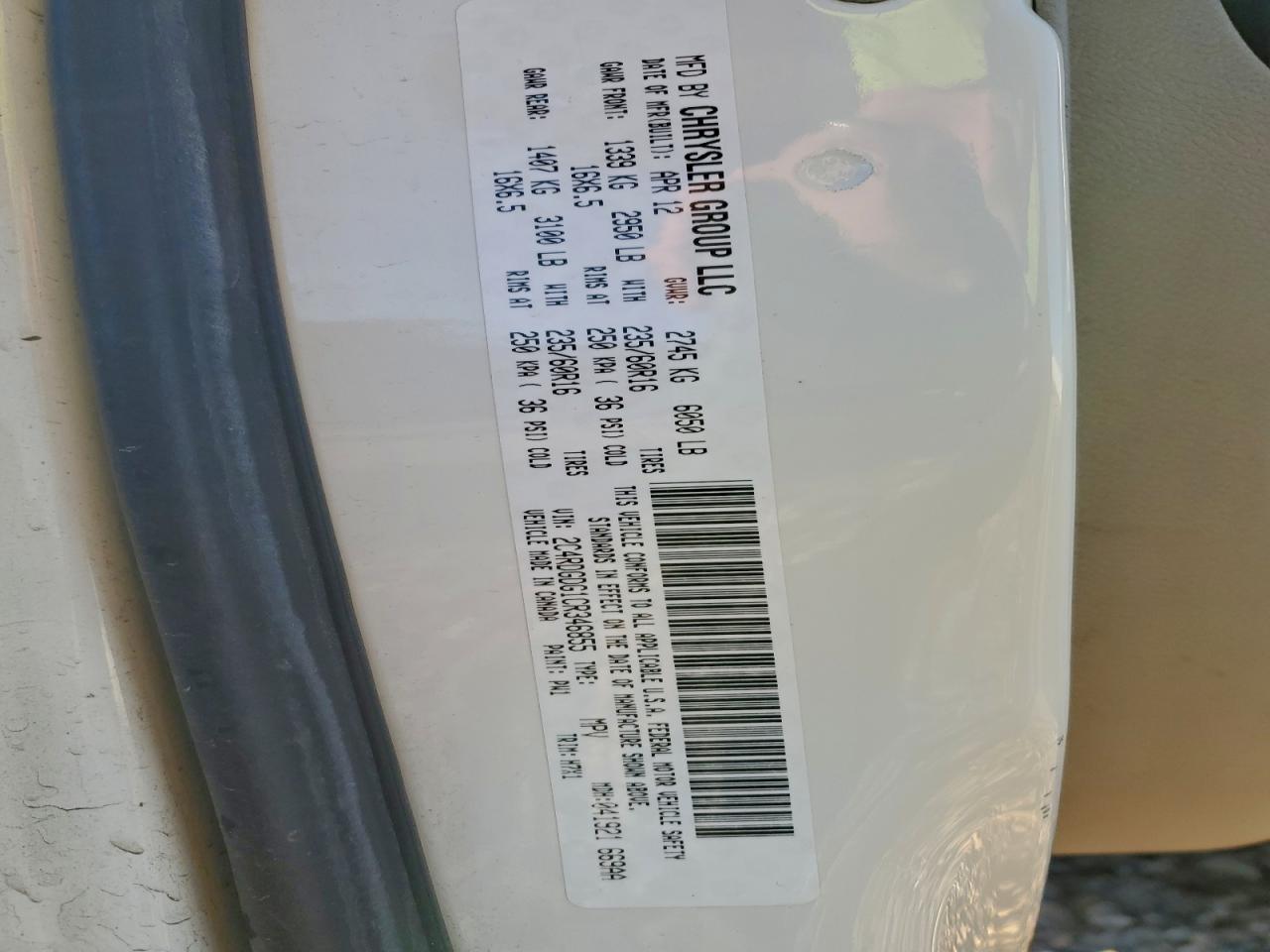 2012 Dodge Grand Caravan Crew VIN: 2C4RDGDG1CR346855 Lot: 93744745