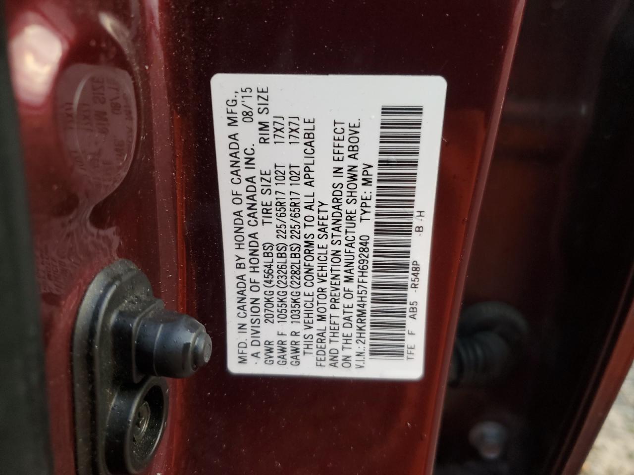 2015 Honda Cr-V Ex VIN: 2HKRM4H57FH692840 Lot: 85434675