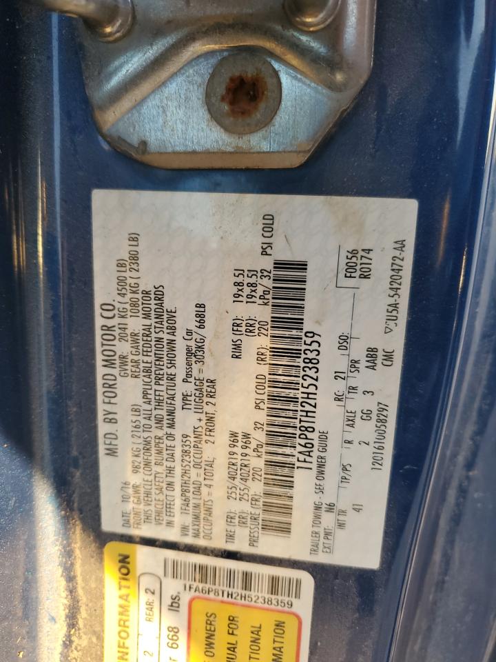 2017 Ford Mustang VIN: 1FA6P8TH2H5238359 Lot: 92683575