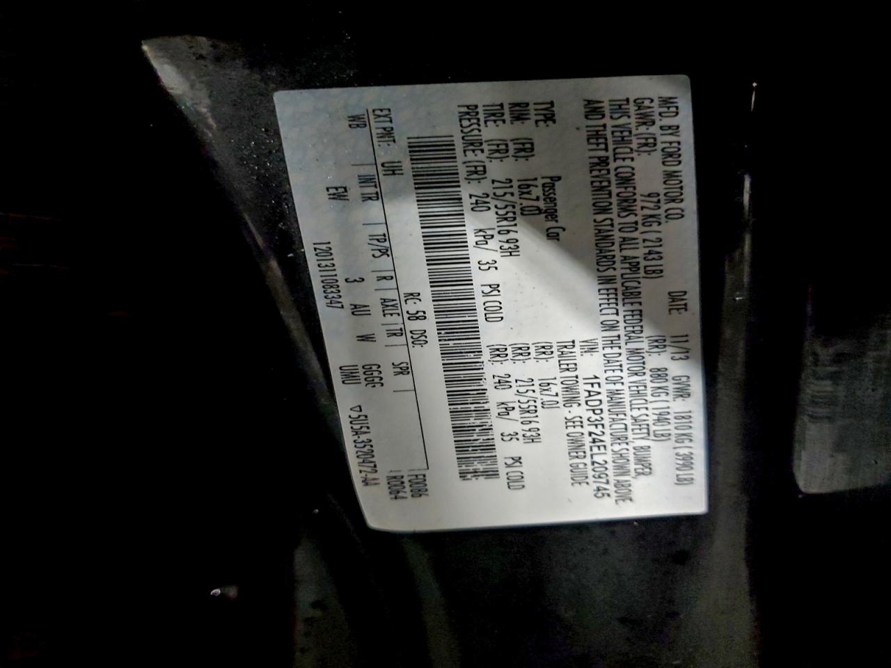 2014 Ford Focus Se VIN: 1FADP3F24EL209745 Lot: 94173565