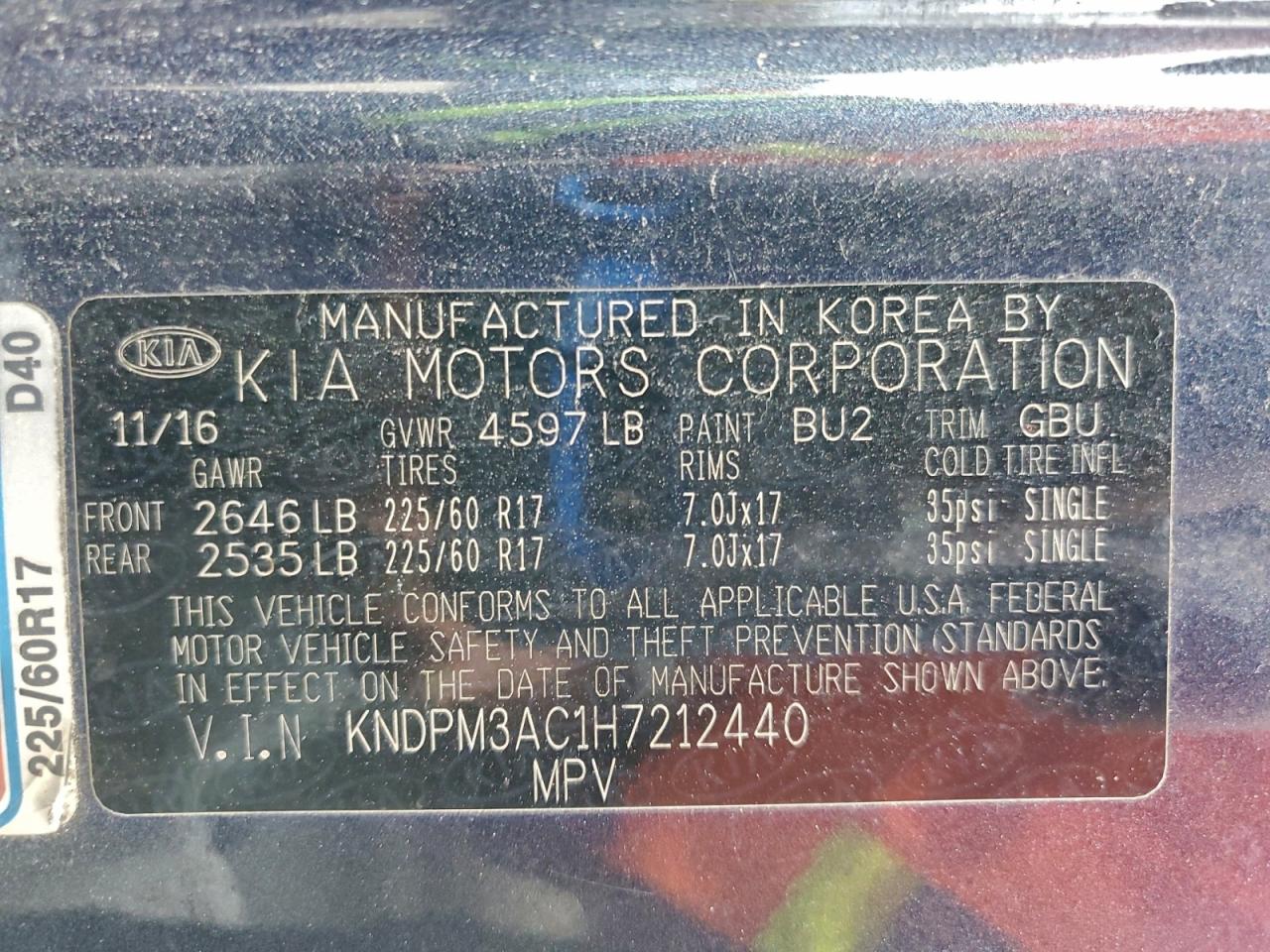 2017 Kia Sportage Lx VIN: KNDPM3AC1H7212440 Lot: 93773635