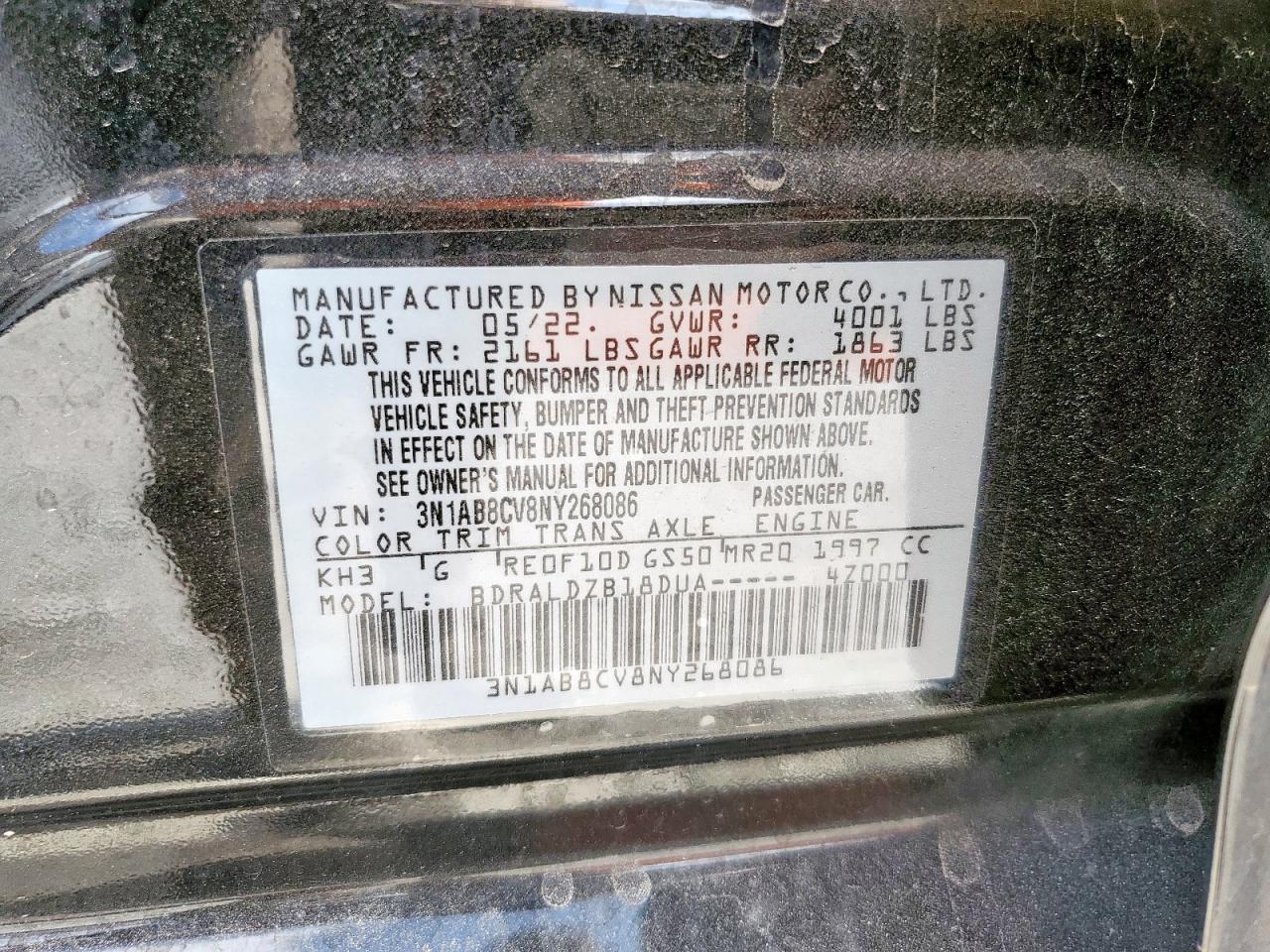 2022 Nissan Sentra Sv VIN: 3N1AB8CV8NY268086 Lot: 93411775